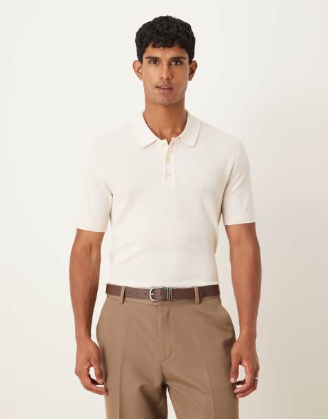 Mango cotton blend fine knitted short sleeve polo shirt in cream - view 1