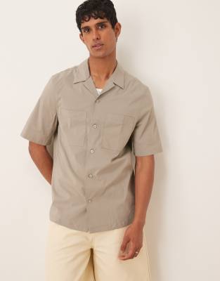 Mango Cotton Blend Short Sleeve Shirt In Neutral