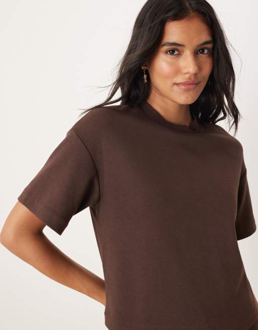 Mango cotton boxy t-shirt in brown - part of a set, 3 of 4