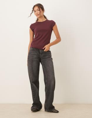 Mango Short-sleeved Cotton T-shirt Burgundy In Burgundy