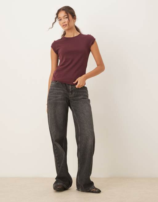 Mango cotton cap sleeve t-shirt in burgundy, 2 of 4