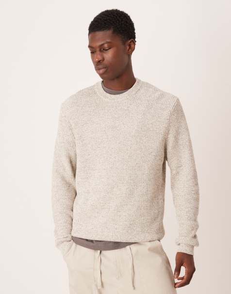 Mango cotton chunky knit crew neck jumper in natural