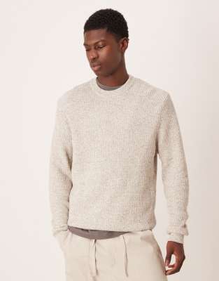 Mango Cotton Chunky Knit Crew Neck Sweater In Neutral