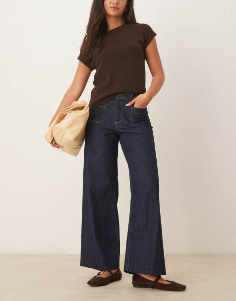 Mango cotton contrast stitch pleat front straight jeans in indigo - view 1