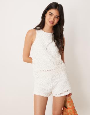 Mango Cotton Crochet Sleeveless Top In White