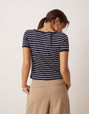 Shop Mango Cotton Cropped Round Neck Striped Baby Tee