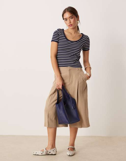 Mango cotton cropped round neck striped baby tee in navy, 4 of 4
