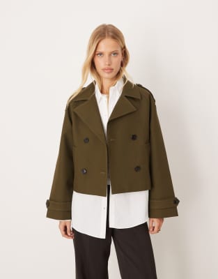 Mango Cotton Cropped Trench Coat In Brown