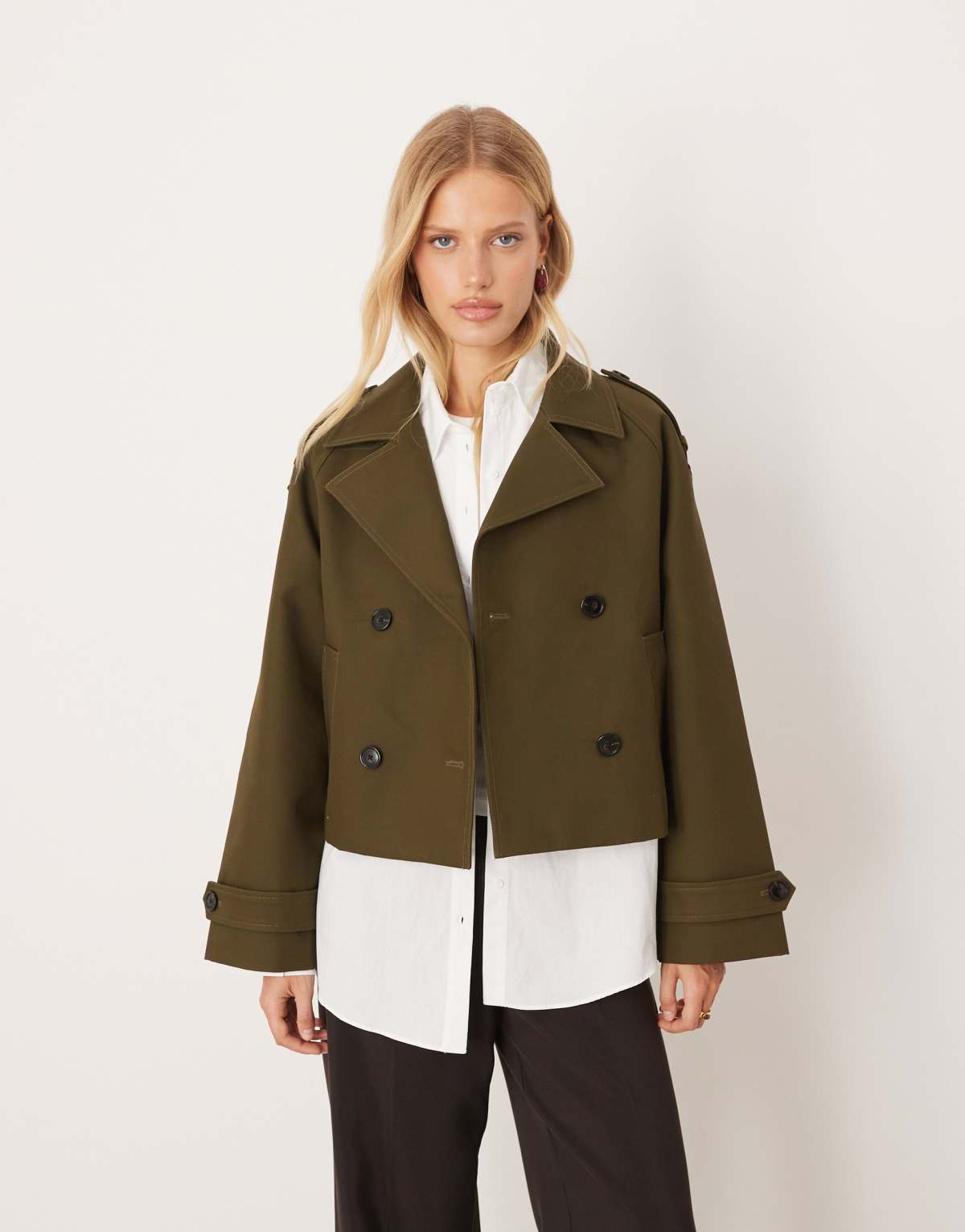 Mango cotton cropped trench coat in khaki