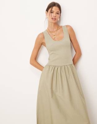 Mango Cotton Drop Waist Maxi Dress In Brown