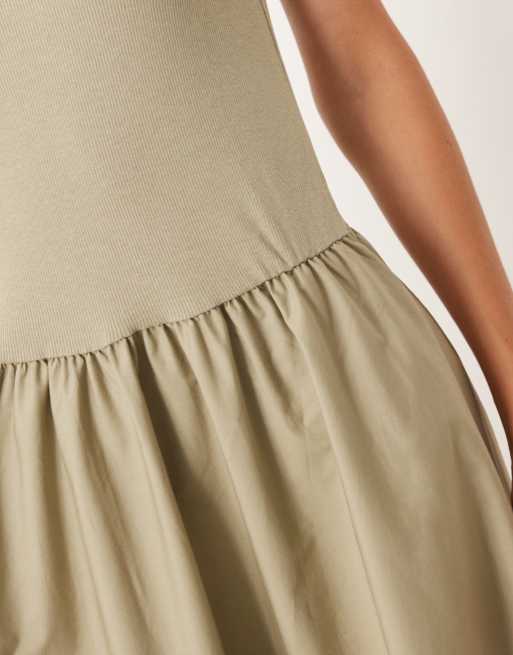 Mango cotton drop waist maxi dress in khaki