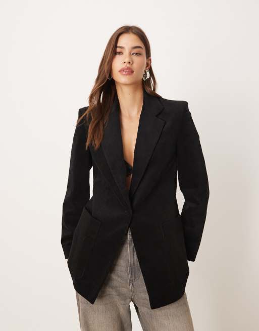Mango cotton fitted blazer in black