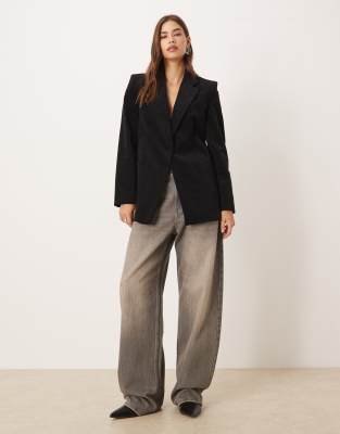 Mango Cotton Fitted Blazer In Black