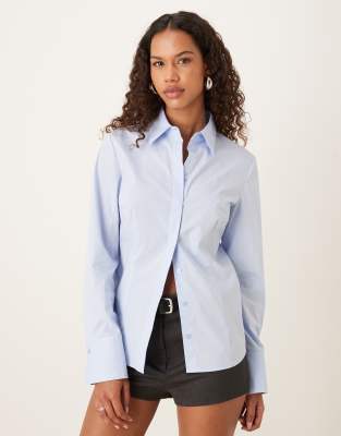 Mango Cotton Fitted Shirt In Blue