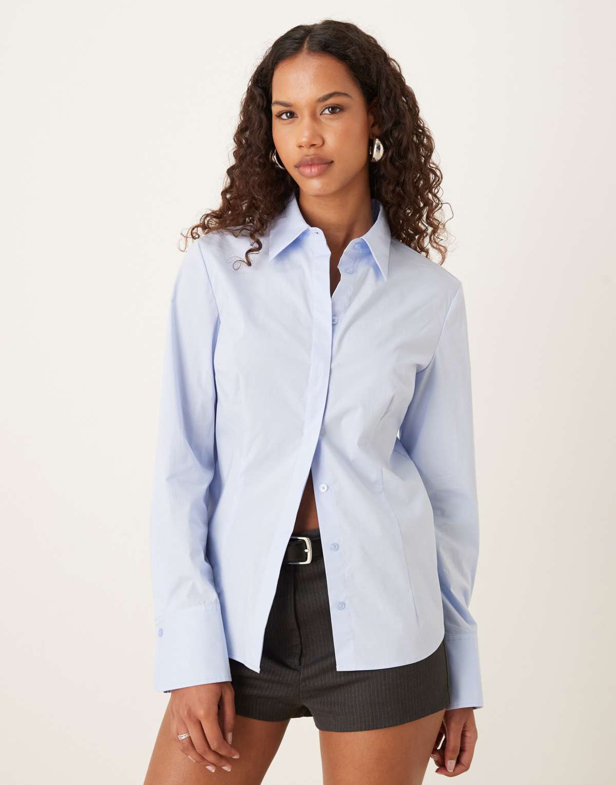 Mango cotton fitted shirt in light blue