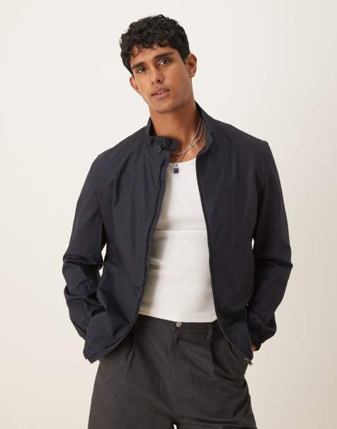 Mango cotton funnel neck jacket in navy - view 1