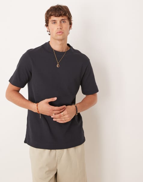 Mango cotton herringbone t-shirt in navy - view 1