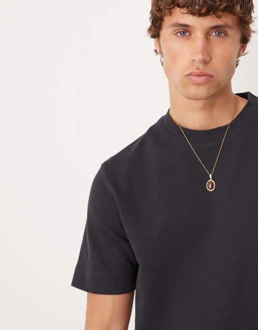 Mango cotton herringbone t-shirt in navy, 2 of 4
