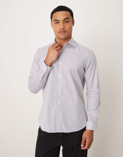 Mango cotton long sleeve shirt in navy stripe - view 1