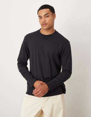 Mango Cotton Long Sleeve T-shirt In Black