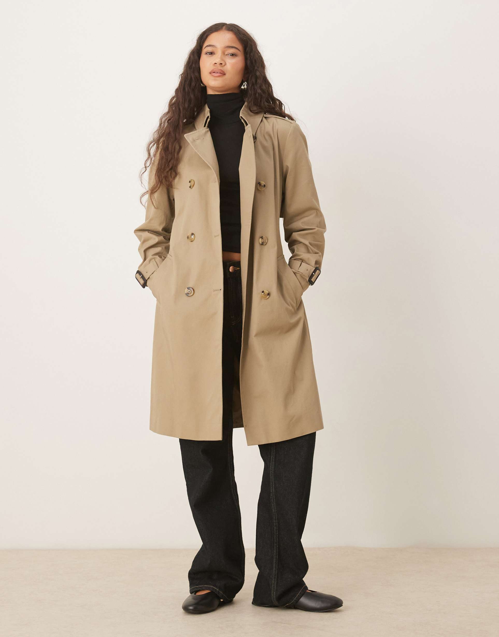 mango cotton mid length trench coat in beige