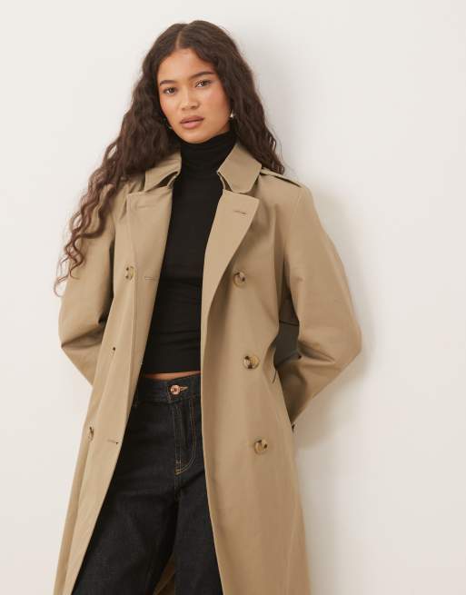 Mango cotton mid length trench coat in beige | ASOS