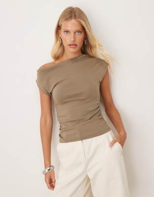 Mango Cotton Mix Asymmetric Top In Green