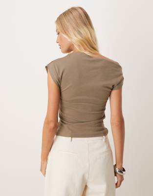 Mango Cotton Mix Asymmetric Top In Neutral