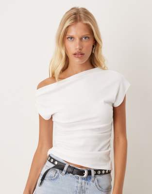 Mango Cotton Mix Asymmetric Top In White