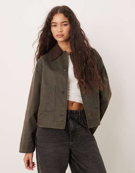 Mango cotton mix barn jacket in khaki - view 1