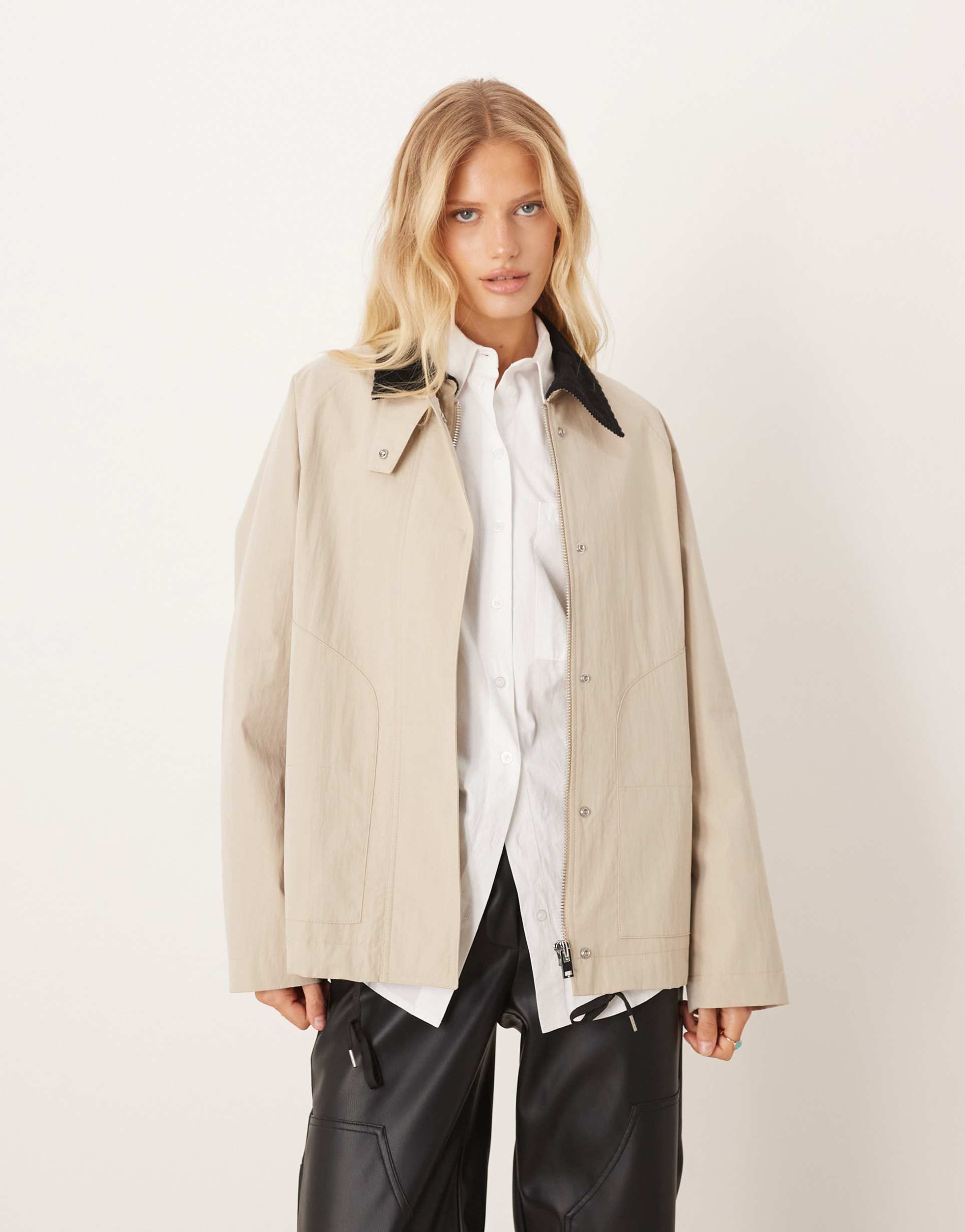 mango cotton mix barn jacket with contrast collar in beige