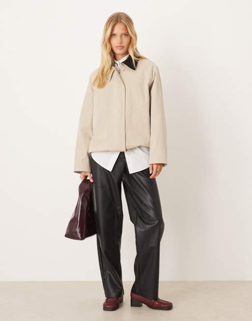 Mango cotton mix barn jacket with contrast collar in beige, 2 of 4