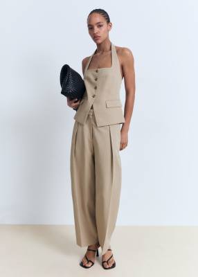 Mango Cotton Mix Barrel Leg Pants