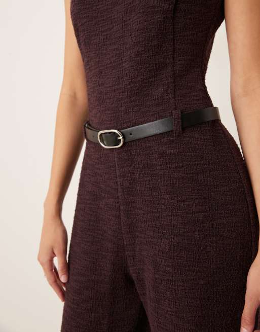 Mango cotton mix belted sleeveless jumpsuit in dark red