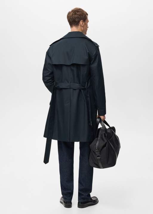 Mango cotton mix belted trench coat in navy, 5 of 5