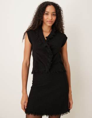 Mango Cotton Mix Boucle Sleeveless Top In Black