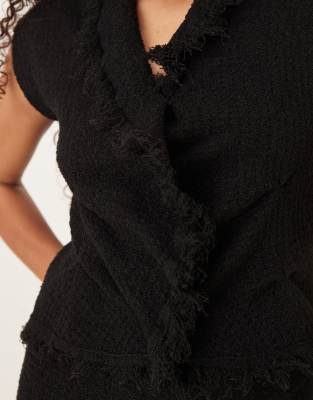 Mango Cotton Mix Boucle Sleeveless Top In Black