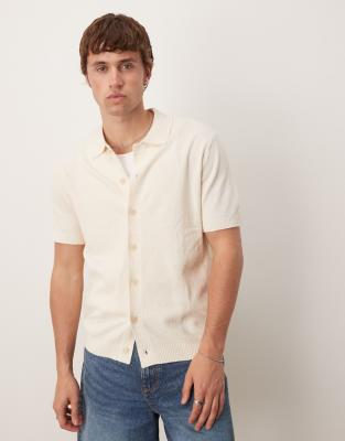 Mango cotton mix button through towelling shirt in white