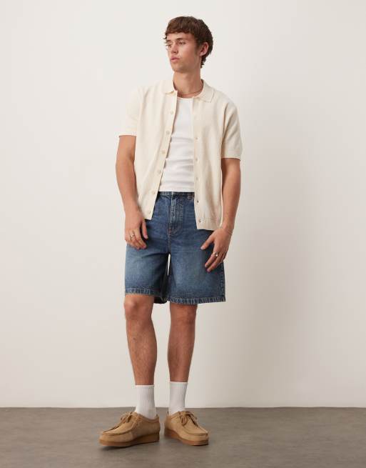 Mango cotton mix button through towelling shirt in white, 3 of 4