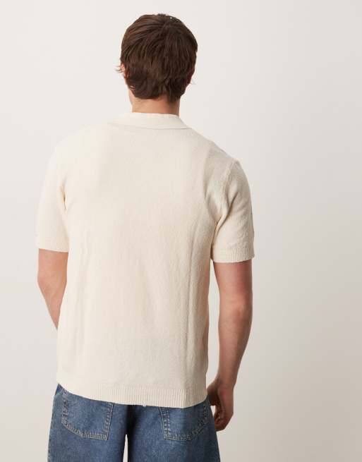 Mango cotton mix button through towelling shirt in white, 4 of 4