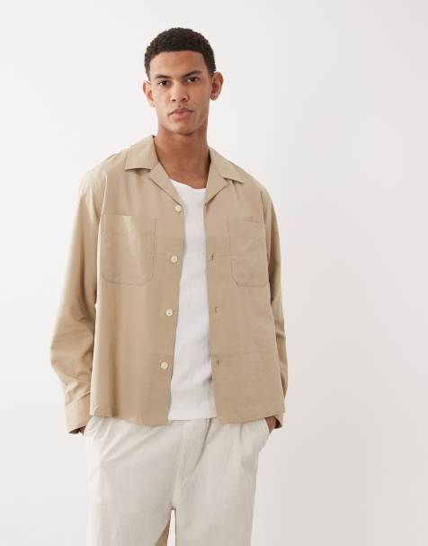 Mango cotton mix button up lightweight shacket in beige - view 1