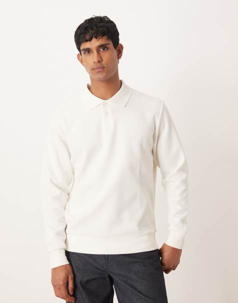 Mango cotton mix button up polo top in white - view 1