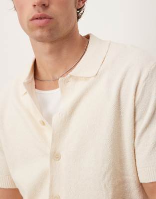 Mango Cotton Mix Button Up Terrycloth Shirt In White