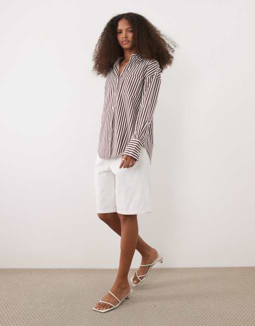 Mango cotton mix classic shirt in burgundy stripe, 2 of 4