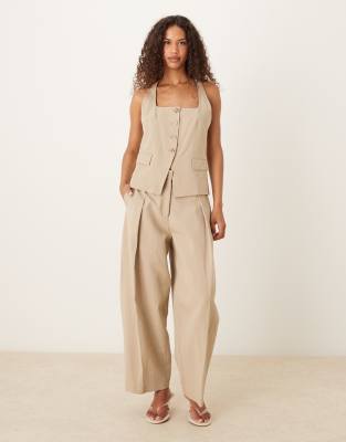 Mango Mango cotton mix co-ord barrel leg trouser in beige-Neutral