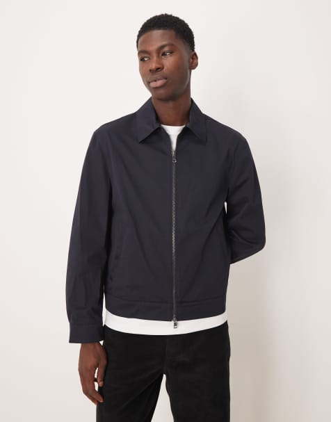 Mango cotton mix collared jacket in navy - view 1