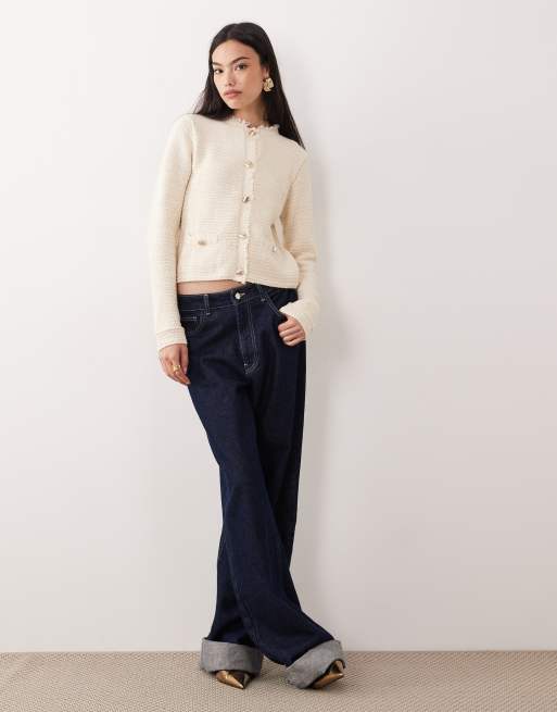 Mango cotton mix compact knit cardigan with gold-tone buttons in cream, 2 of 4