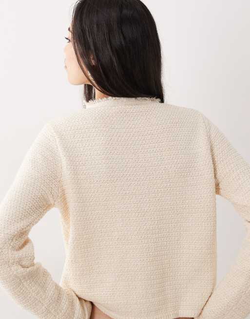 Mango cotton mix compact knit cardigan with gold-tone buttons in cream, 3 of 4
