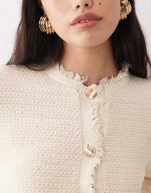 Mango cotton mix compact knit cardigan with gold-tone buttons in cream, 4 of 4