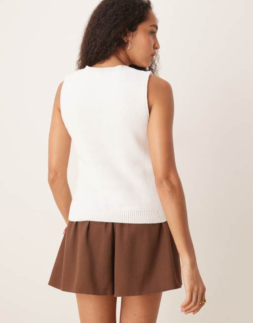 Mango cotton mix compact knit top with statement buttons in white, 4 of 4
